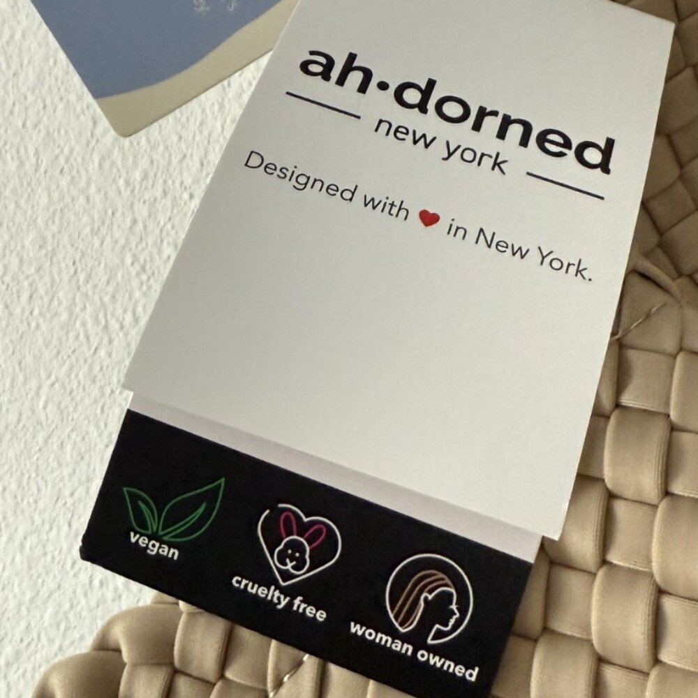 Ah-Dorned New York Neoprene Messenger Bag Tote Beige 2pc Set NWT - Picture 2 of 11